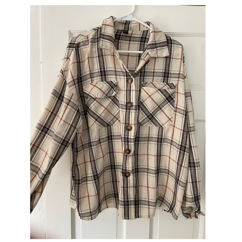 Tan and brown flannel, never worn